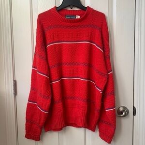 Kenneth Roberts Men Vintage 100% Cotton Knitted Holiday Sweater Large Red